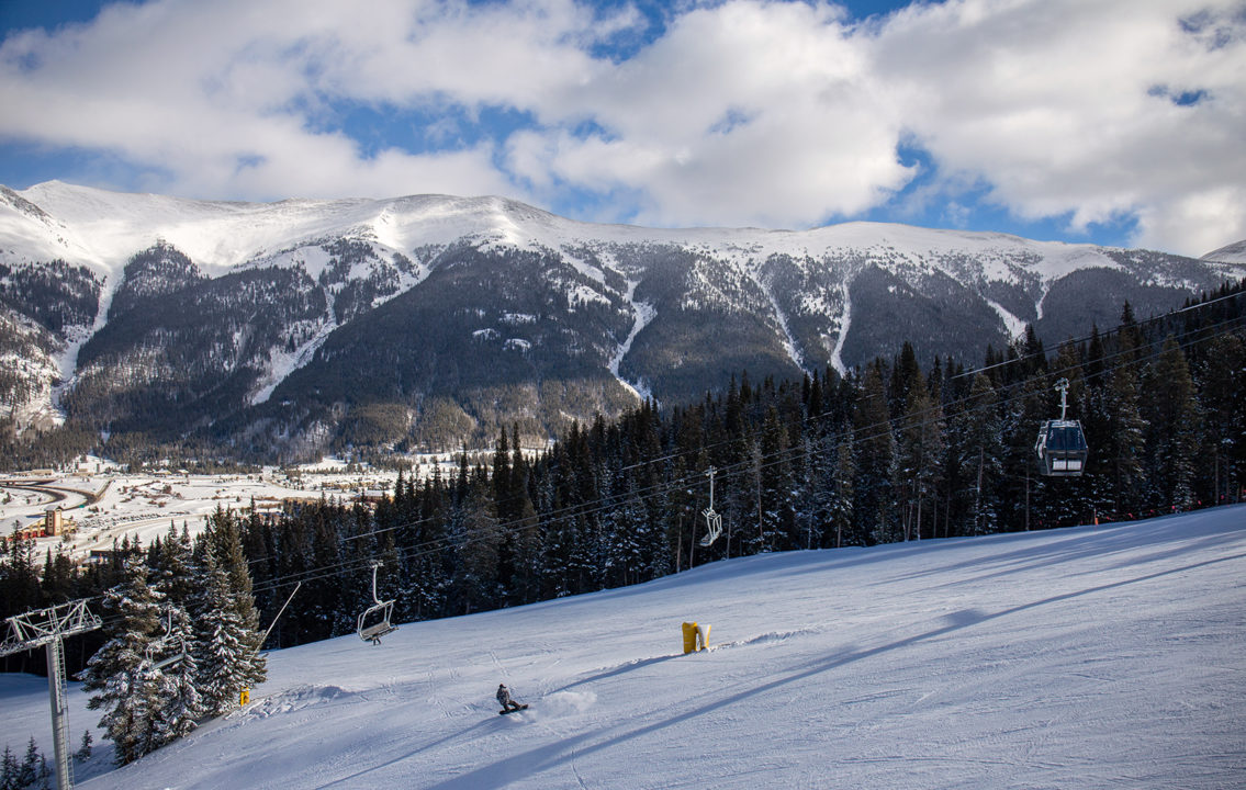 A view of the Sky Chutes on the Ten Mile Range from Copper Mountain with the new American Eagle chairlift in the foreground.